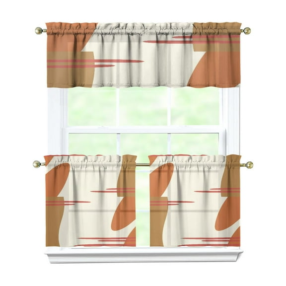 Boho Style Kitchen Curtains Set Nordic Tribal Pattern Valance and Tier Set Light Filtering Rustic Artistic Aesthetic Rod Pocket Curtains for Living Room