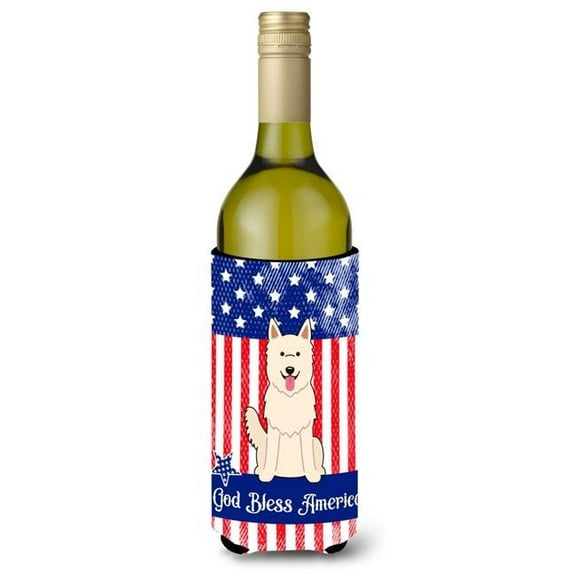 Carolines Treasures BB3040LITERK Patriotic USA White German Shepherd Wine Bottle Beverge Insulator Hugger