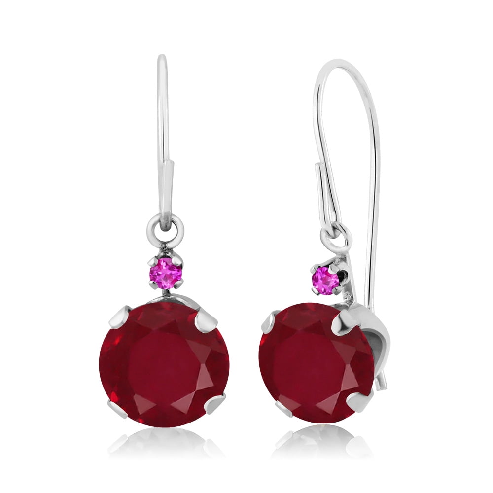 2.14 Ct Round Red Ruby Pink Sapphire 14K White Gold Earrings by