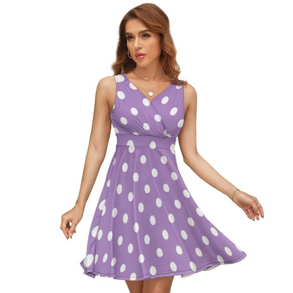 Light Purple And White Polka Dots Pattern Dress Summer Street Style Dresses Female Sleeveless Printed Sundress