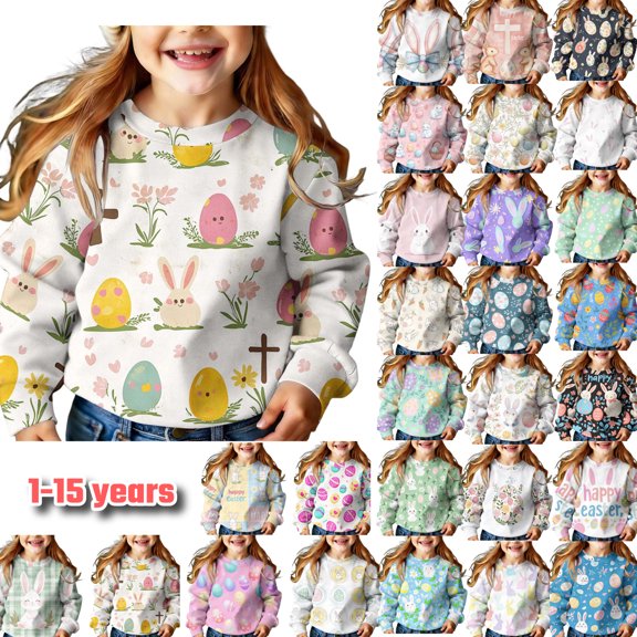 Girls Long Sleeve Sweatshirt Toddler Bunny Ear Floral Pullover Kids Casual Crewneck Tops Daily Playwear Comfortable Spring Easter Clothes for Teen