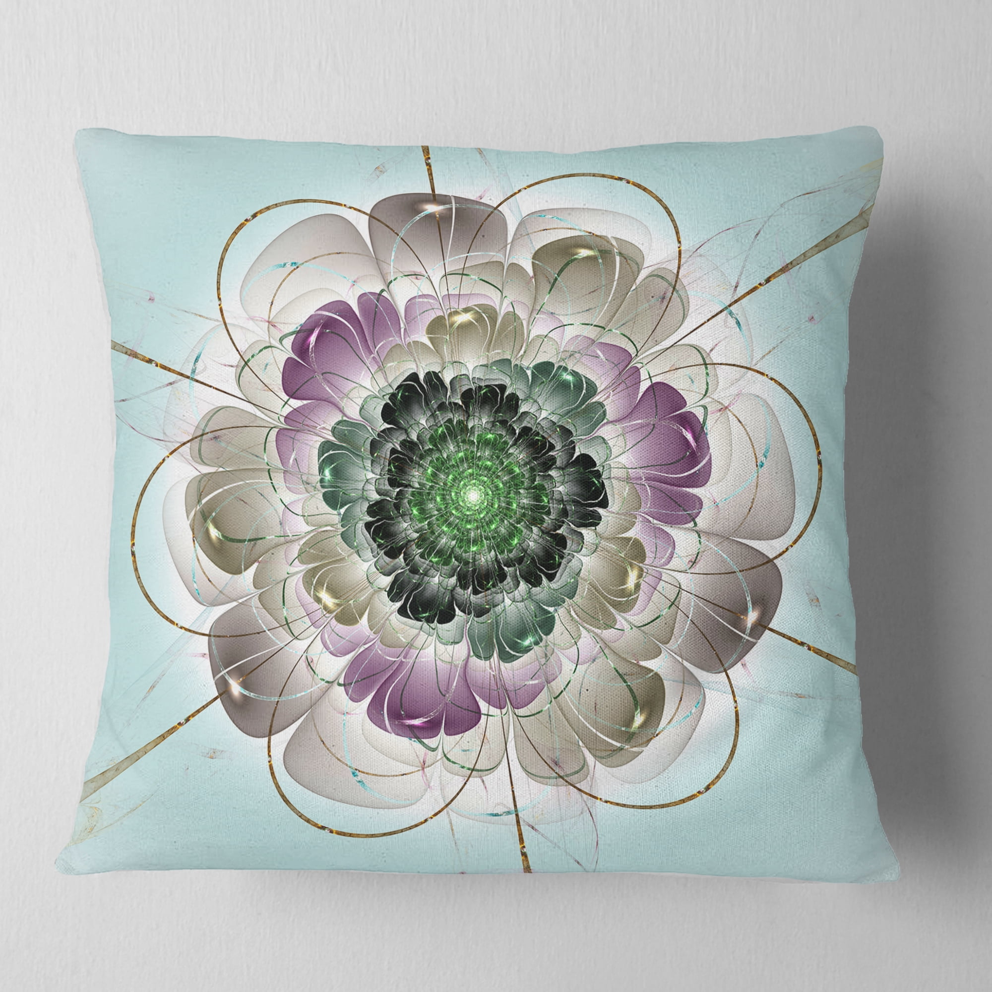 Designart Dark Blue Fractal Flower Pattern - Abstract Throw Pillow - 18x18