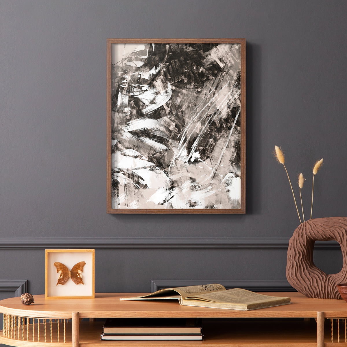 Blush Blackboard II Framed Print in Brown Solid Wood Framed Print No Nail Hanging