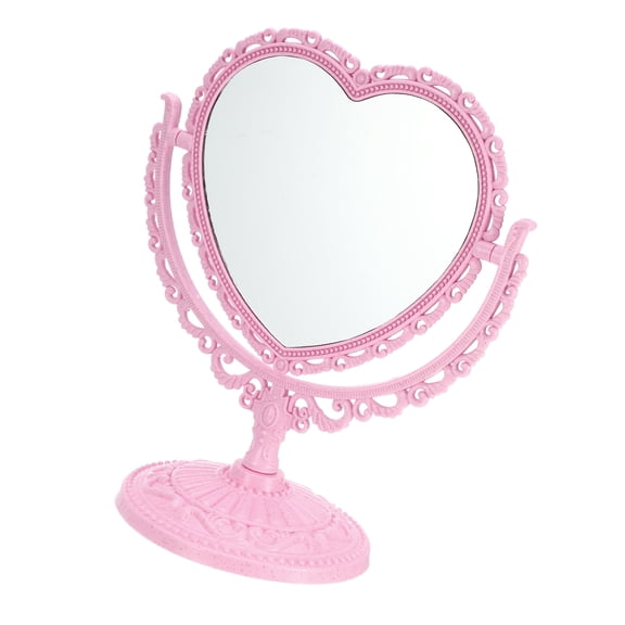 Vocoste Love Heart Shaped Makeup Mirror Double Sided Makeup Mirror Rotating Makeup Desk Mirror for Women Pink