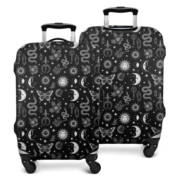 Black White Sun Moon Snake Butterfly Pattern Luggage Cover Fashion Suitcase Cover Baggage Covers Fit 25-28 Inch Luggage (Go Travel)