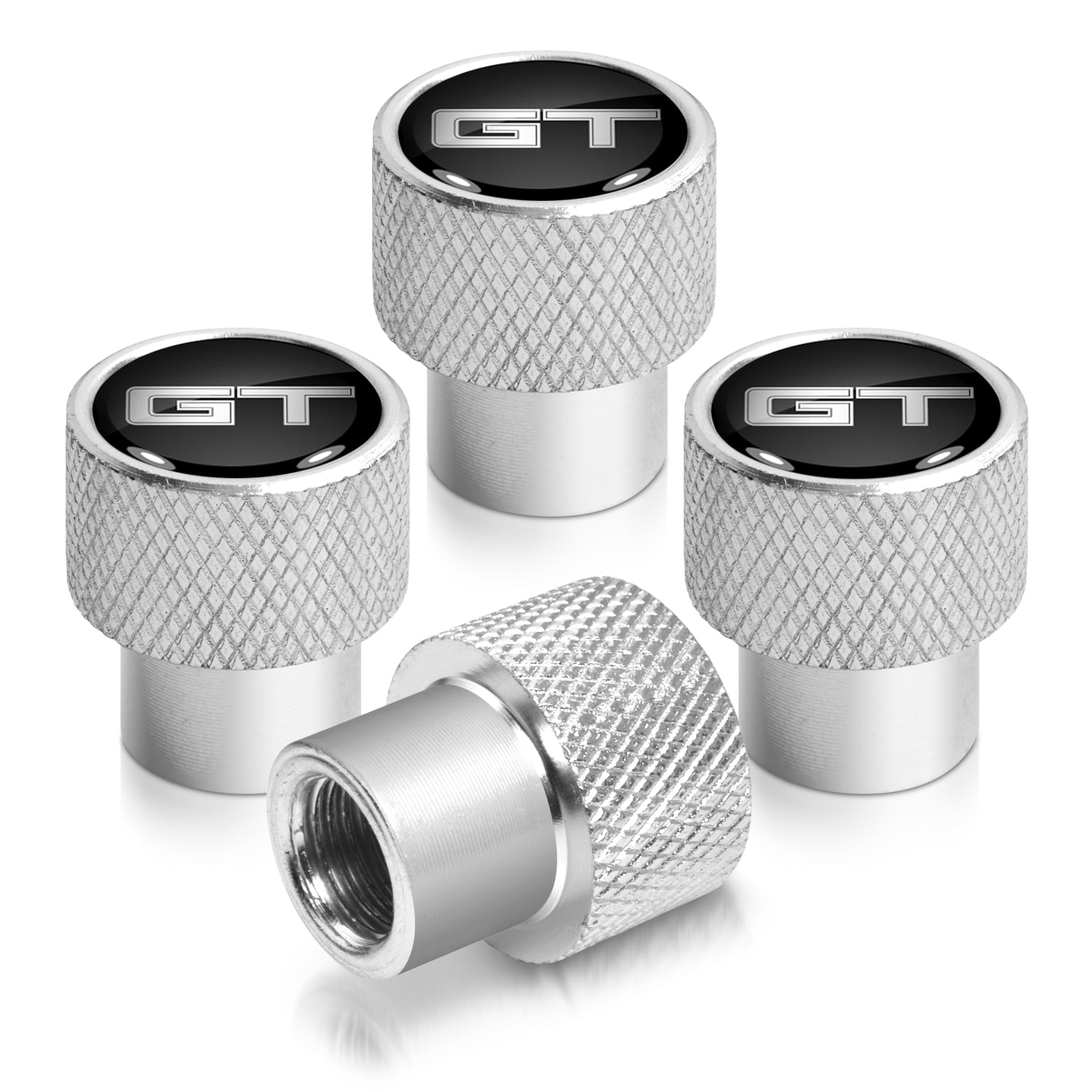 Ford Mustang GT Tire Valve Stem Caps Black and Silver Set of 4 MADE IN USA 