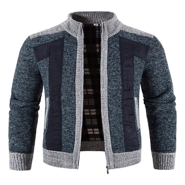 Cardigan pour Hommes, Cardigan à Fermeture Éclair, Manches Longues, Col Montant, Couleur Contrastée