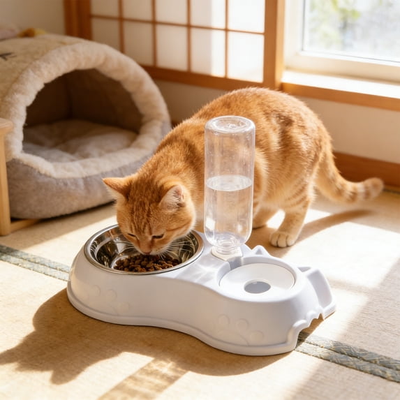 KOYPTL Dog Bowls Double,2 in 1 Pet Water and Food Bowl Set with Automatic Gravity Water Dispenser Bottle Detachable Stainless Steel Bowl No-Spill for Cats Dogs Puppy Kitten Rabbit Small Medium Size