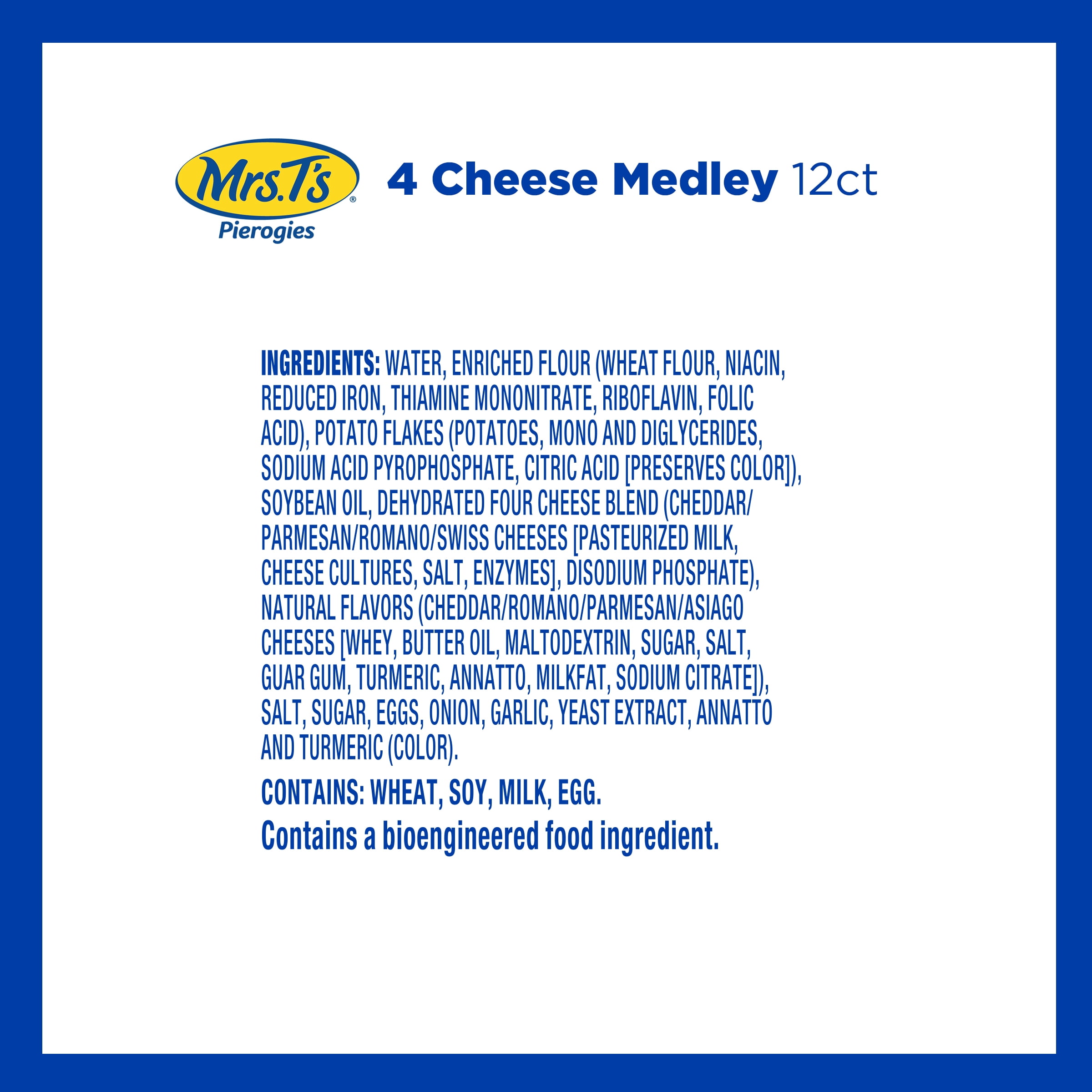 Mrs. T's Four Cheese Medley Pierogies, 12ct, Frozen