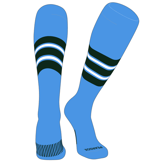 PEAR SOX Striped OTC Baseball, Softball, Football Socks (E) Sky Blue, Forest Green, White (XS)