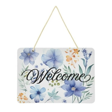 Pastel Flower Clip Art Welcome Sign Front Door PVC 14x10 inch Hanger Hello Sign Farmhouse Wall Porch Home Outside Decor