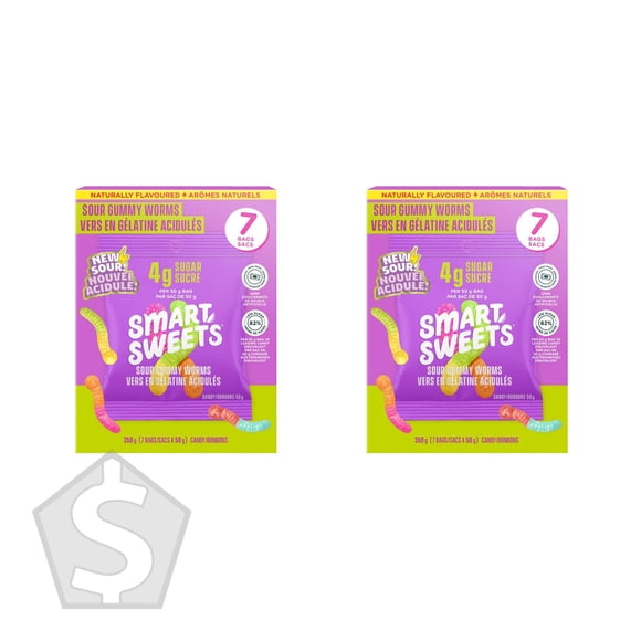 SmartSweets Sour Gummy Candy, 7 × 50 g (Pack of 2), 14 Bags Total