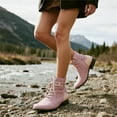thumbnail image 3 of GJPBGK Women Boots Ankle Boots for Women Short Boots Lace Up Pink Boots Fashion Round Toe Mid Heel Shoes for Walking, 3 of 10