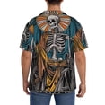 thumbnail image 3 of KLL Coffee-Drinking Skull Print Men's Shirt Short Sleeve Button Down Summer Cuba Beach Shirts- Medium, 3 of 5