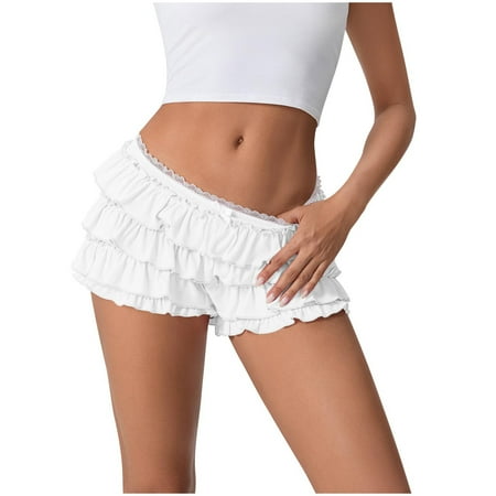 Women Lolita Bloomers Lace Ruffle Booty Mini Shorts Boyshorts Layered Bottoms Y2k Sweet Pettipants Underwear