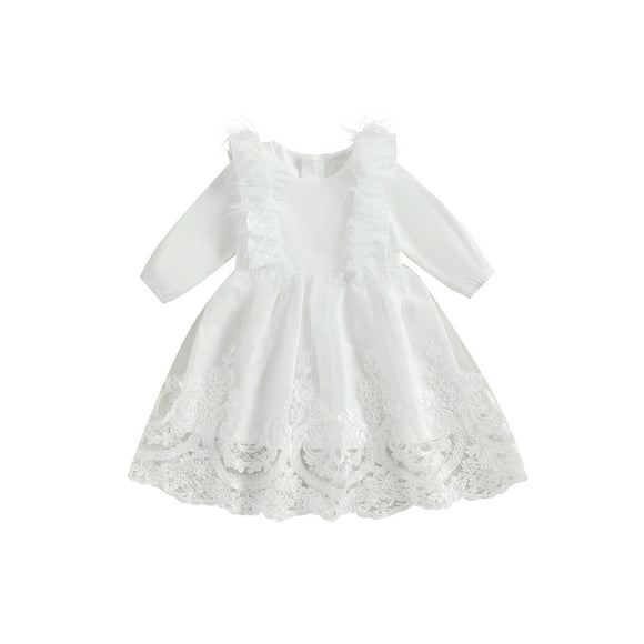 EYIIYE Robe de Fête pour Filles Tout-Petits, Robe à Manches Longues, Robe à Col Rond, Robe de Fée, Patchwork de Plumes, Robe d'Automne, Robe Décontractée Douce et Mignonne