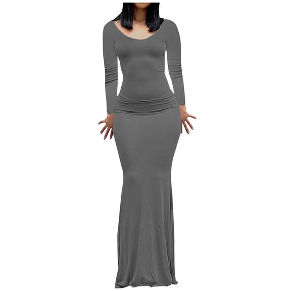 LYXSSBYX Fall Dresses for Women Long Sleeve Hot Sale Clearance Fashion Women Sexy Casual Buttocks Round-Neck Solid Slimming Long Leeve Dress