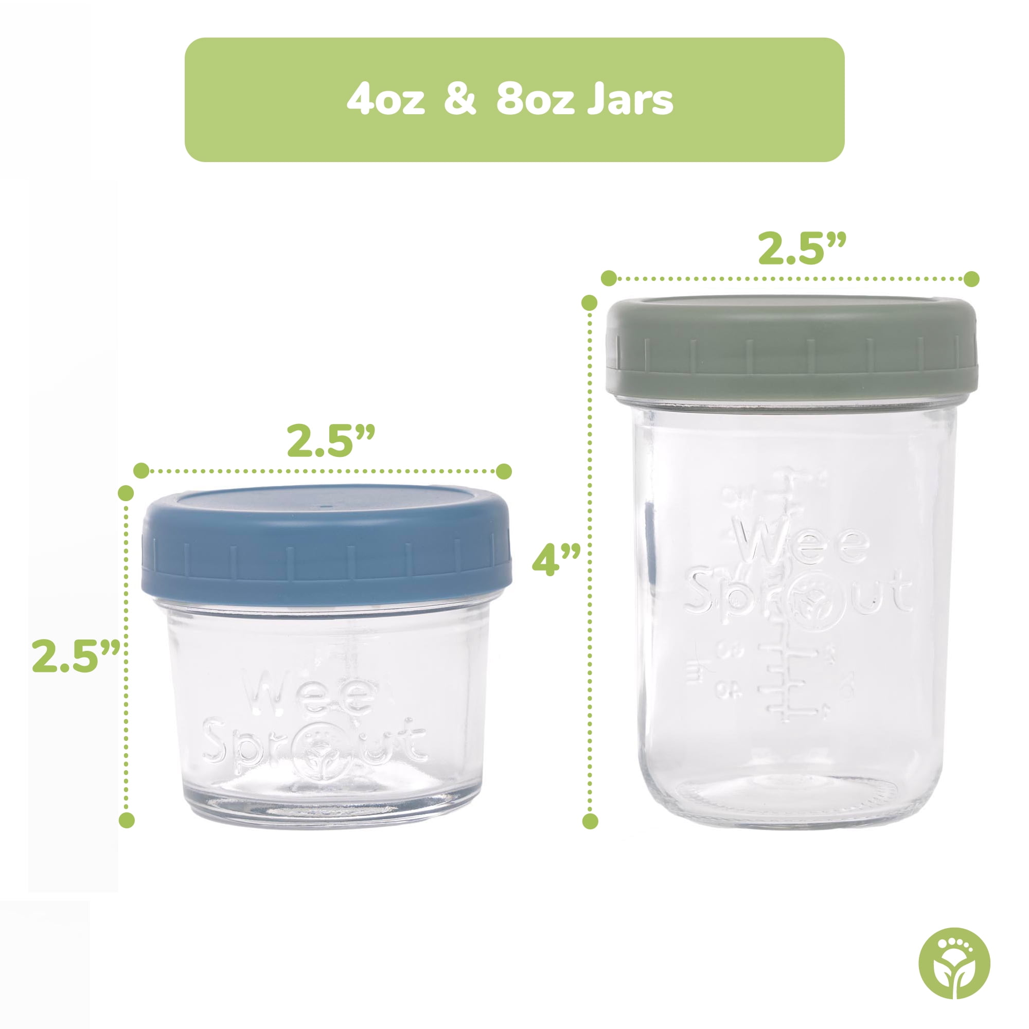 WeeSprout Glass Baby Food Storage Jars with Plastic Lids (4oz/8oz, 12 Pack Set)