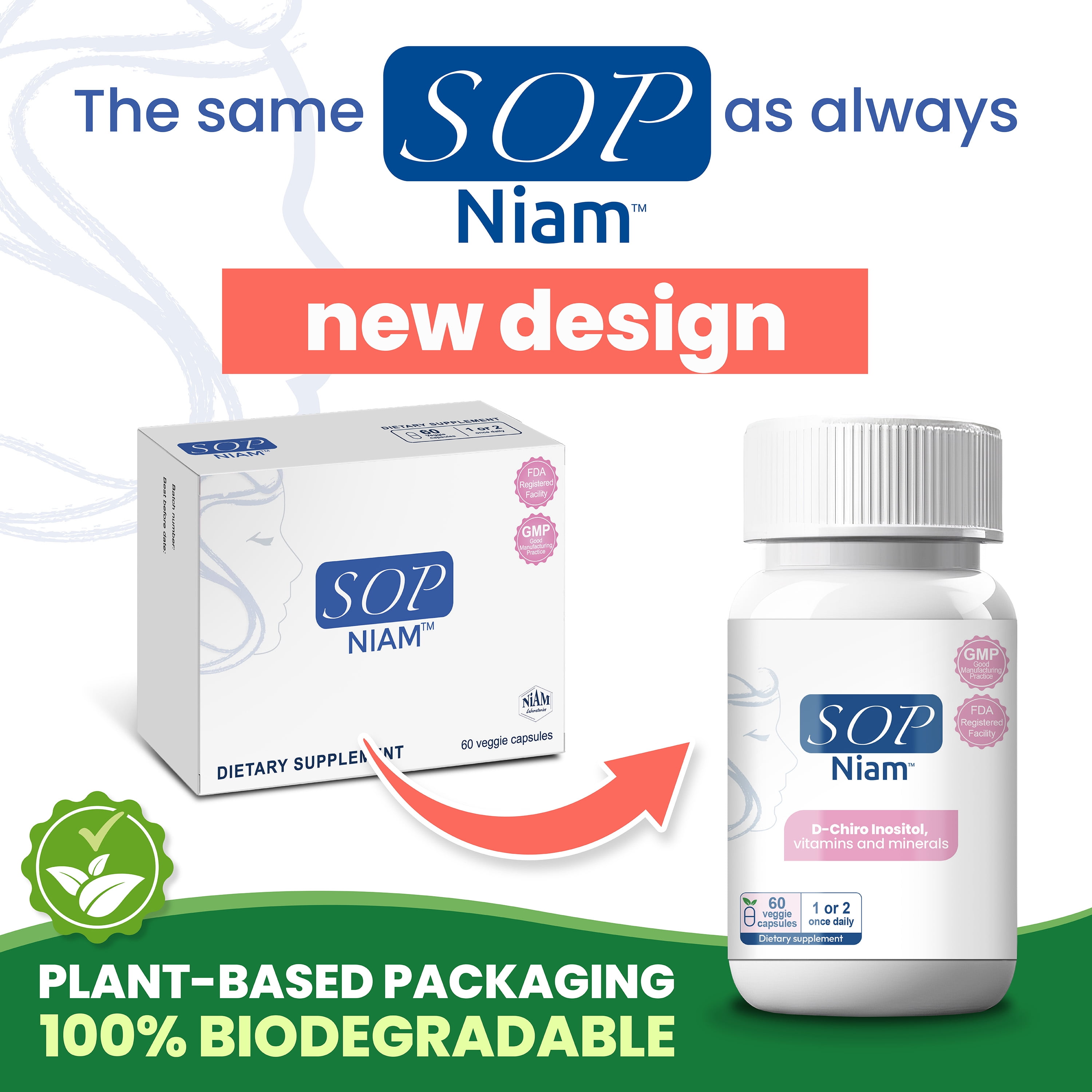 60 Day Supply | D-Chiro Inositol Supplement for PCOS - 475mg | Folic Acid, Vitamin B6, B12, D3 & Biotin | Polycystic Ovary Syndrome | Hormonal Balance | SOP® NIAM