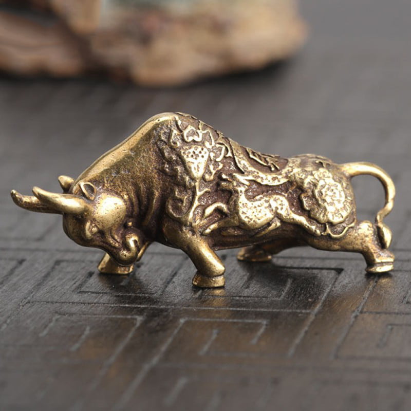 Solid Brass Bull Figurine Small Home Statue House Ornament Animal Figurines 