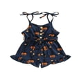 thumbnail image 1 of Combinaison d'Halloween Sans Manches pour Tout-Petites Filles, Imprimé Citrouille, Short, une Pièce, 1 of 7