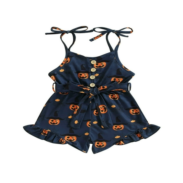 Bébé Fille Halloween Romper Sans Manches Citrouille Shorts d'Impression d'Une Pièce Vêtements