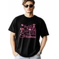 thumbnail image 1 of Camisetas para hombre, camiseta de algodón con cuello redondo, diseño de árbol de Navidad y copos de nieve, color rosa, de manga corta. "Just A Girl Who Loves Xmas", 1 of 8