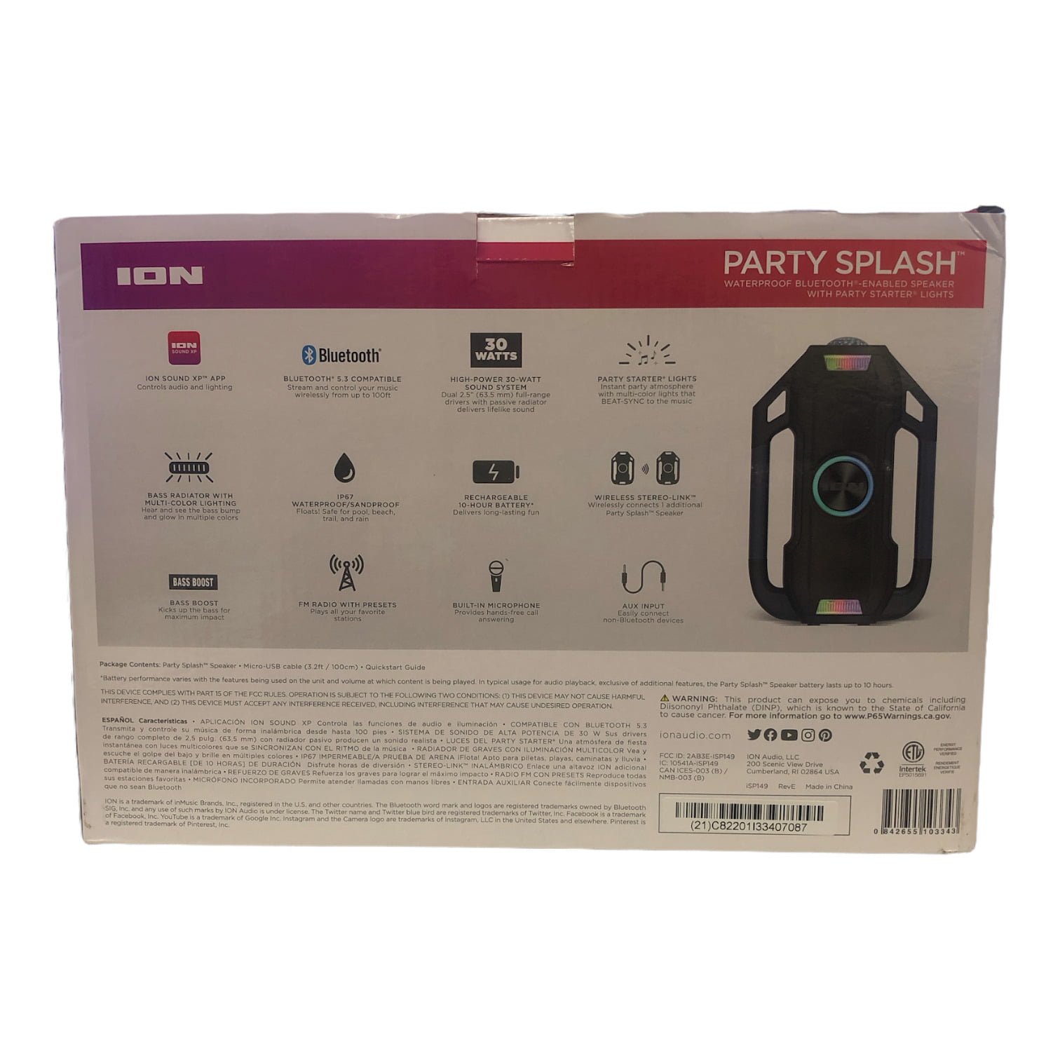 ION Audio Party Splash Floating Bluetooth-enabled Speaker w/ Party Lights