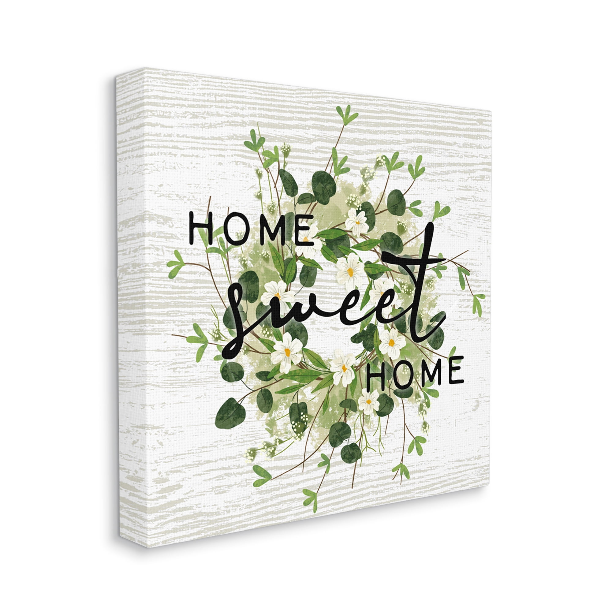 Stupell Industries Sweet Home Typography Floral Greenery Wreath Graphic Art Gallery Wrapped Canvas Print Wall Art, Design by Ziwei Li