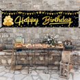 Black Gold Birthday Banner Decorations Happy Birthday Yard Banner for