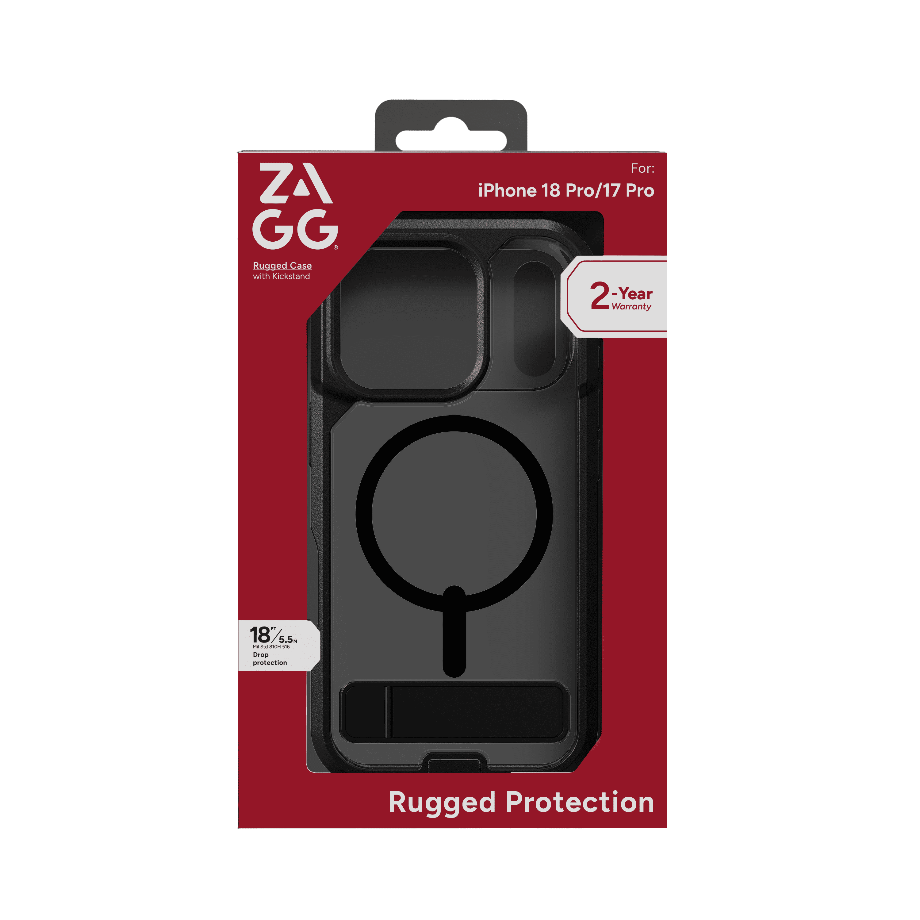 ZAGG Rugged Case - Apple iPhone 18 Pro & 17 Pro Case with MagSafe and Built-In Kickstand – Clear/Black