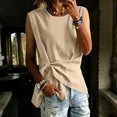 thumbnail image 5 of Sewkxo Womens Linen Wrap Tank Top 2026 Ruched Tie Side Sleeveless Crew Neck Shirt Casual Summer Beach Blouse Going Out Top,Khaki 2XL, 5 of 5