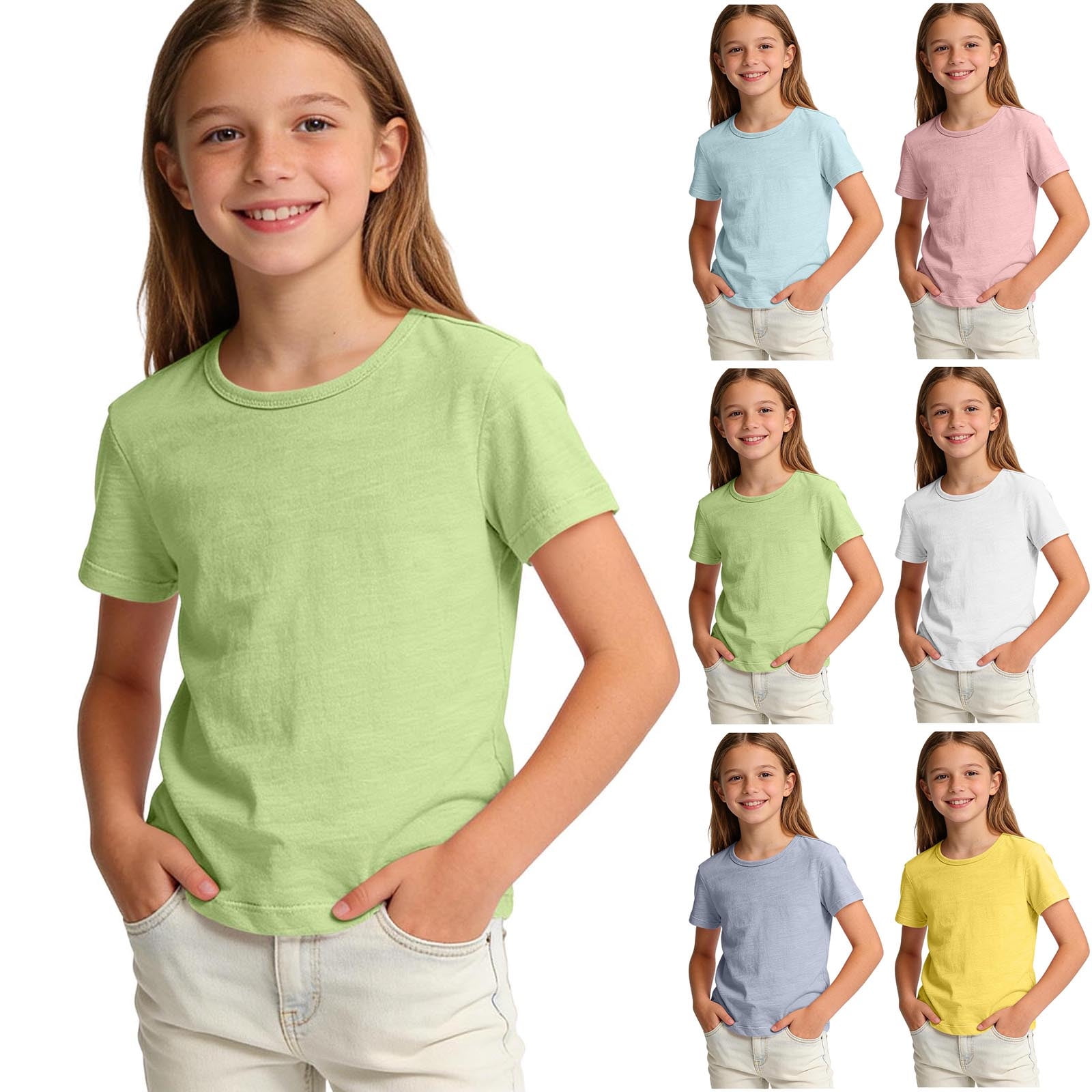 AHTJRT Kids Unisex Tshirts Girls Boys Summer Tee Shirt Casual Crew Neck Short Sleeve Tee Tops Lighwteight Comfy Outdoor Activewear Blouse Green 13-14 Years