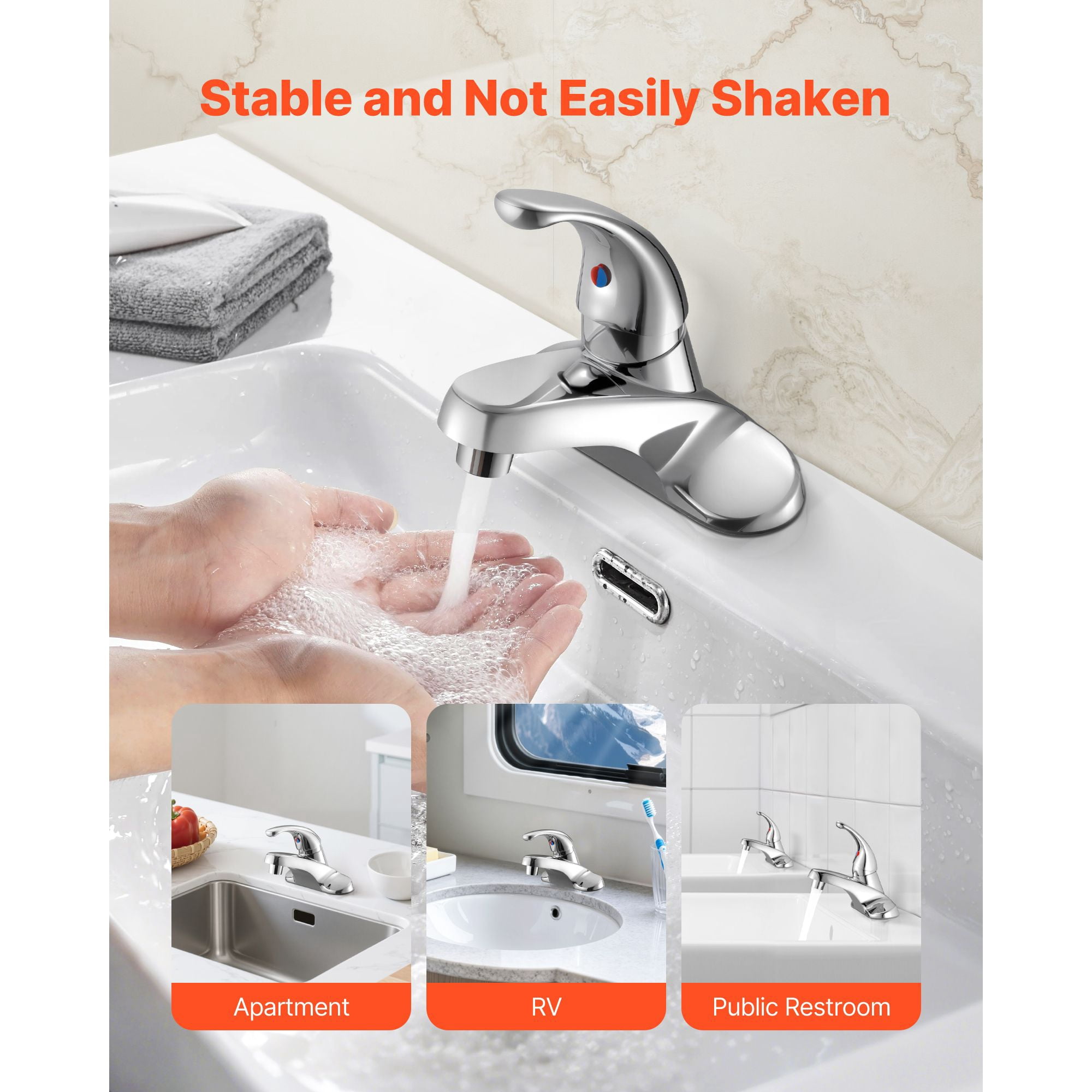 Single Handle Kitchen Faucet, 304 Stainless Steel with Braided Hose, Press-Down Drain, Dual-Function Knob, Compact Design for Bar RV Sink