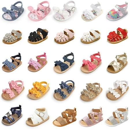 Infant Baby Girls Boys Sandals Summer Bowknot Crib Shoes Toddler Pu Leather Flower Soft Rubber Sole Dress Flats First Walker Shoes