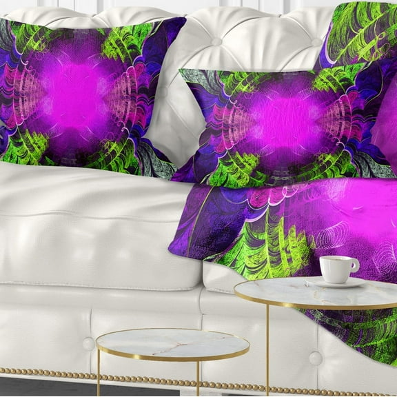 Designart Pink Fractal Circles and Curves - Abstract Throw Pillow - 12x20