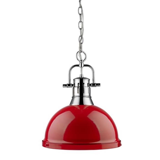 Golden Lighting 3602-L CH-RD Duncan 1 Light Pendant with Chain in Chrome with Red Shade