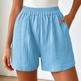 thumbnail image 2 of DHFJKG Women's Summer Linen Shorts Loose Fit Straight Leg Casual High Rise Sports Elastic Waist Shorts With Pockets Solid Color Soft Bottoms, 2 of 6