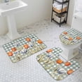 thumbnail image 3 of Orange Blue Tulip Bathroom Rugs Set Farm Watercolor Flower Butterfly Green Leaf Green Plaid Non Slip Absorbent Bath Mats 3 Piece Set, U-Shaped Floor Mat, Toilet Seat Cover Large Size, 3 of 9