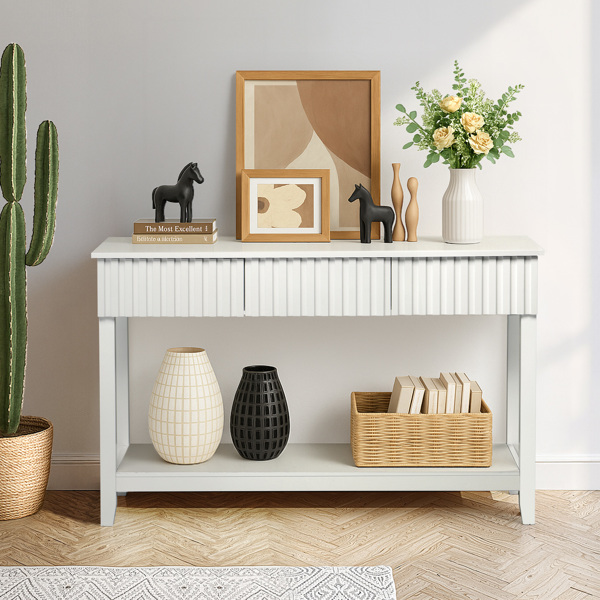 Modern White Console Table with 3 Drawers & Open Shelf, 51.2" Sofa Table for Entryway, Hallway, Behind Couch, MDF Construction, Handleless Design