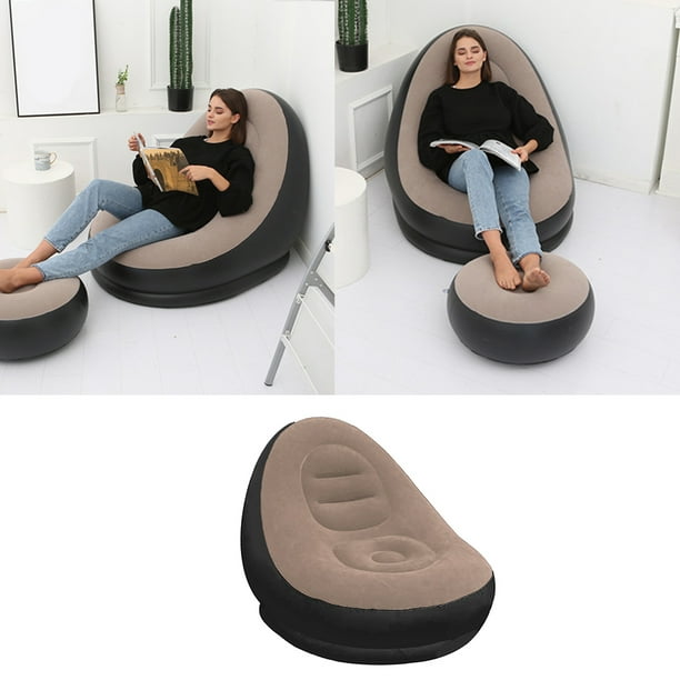 Sillón reclinable inflable de aire reclinable interior libre de gran tamaño plegable libre reclinable lounge patio silla titular marrón BLESIY Sillón reclinable inflable plegable