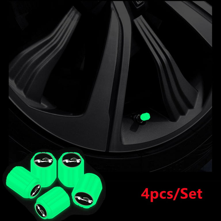 GREEN 4Pcs Tire Valve Stem Caps for Car Fluorescent Glow in The