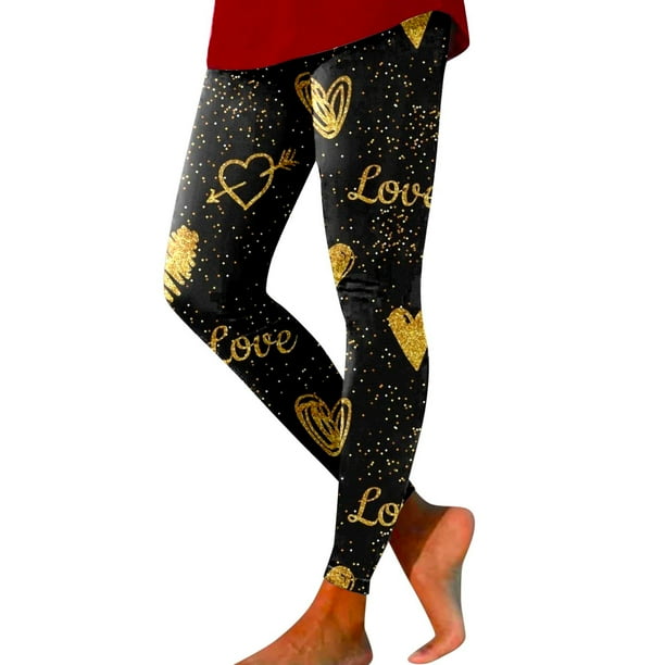 Gibobby Leggings Vinipiel Mujer Leggings deportivos con estampado del día de San Valentín para mujer(Dorado, S)