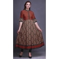 thumbnail image 2 of Bimba Red Flourish Damask Print Long Flared A Line Indian Kurtis For Women Party Wear Anarkali Kurta-XSmall, 2 of 5