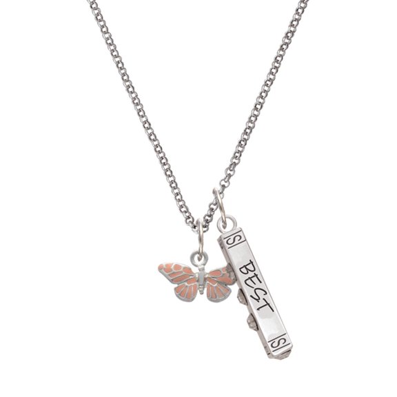 Delight Jewelry Silvertone Small Pink Butterfly Silvertone Best Friends Forever Bar Charm Necklace, 23"