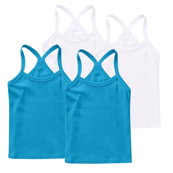 AHTJRT 4 Pack Tank Tops for Girls Workout Beach Running Vest Cross Racerbacks Camisole Top Lightweight Cotton Soft Tops White#02 4 Years
