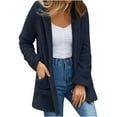 thumbnail image 2 of Virmaxy Cardigan For Women Winter Long Sleeved Solid Color Knit Sweater Double Pocket Hooded Fleece Cardigan Jacket Dark Blue XS, 2 of 5