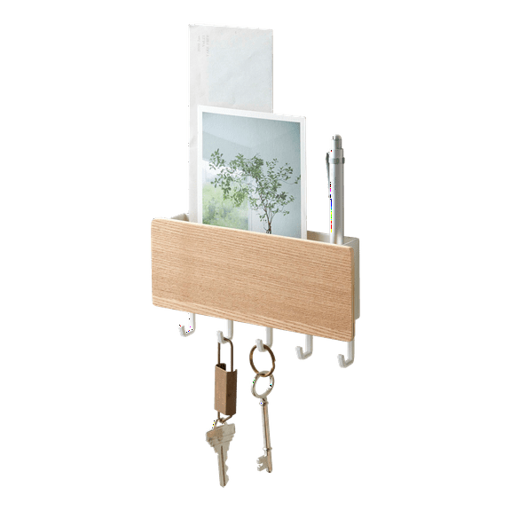 Yamazaki Home Magnetic Key Rack, Ash, Steel   Wood, Supports 2 pounds, Magnetic