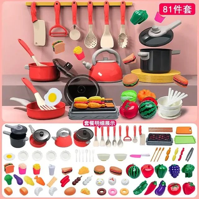 Ensemble de Cuisine de Jeu pour Enfants 3-6 avec Garçon et Fille Cuisson Riz Coupe Chelle Jouets de Cuisine Simulation