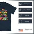 thumbnail image 4 of Tee Hunt Dean Russo Peace Love Music T-Shirt Guitar Happy Good Vibe Men's Tee, Navy Blue, Large, 4 of 5